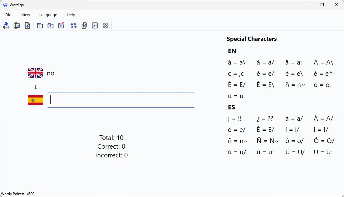 Special characters side panel with keyboard shortcuts